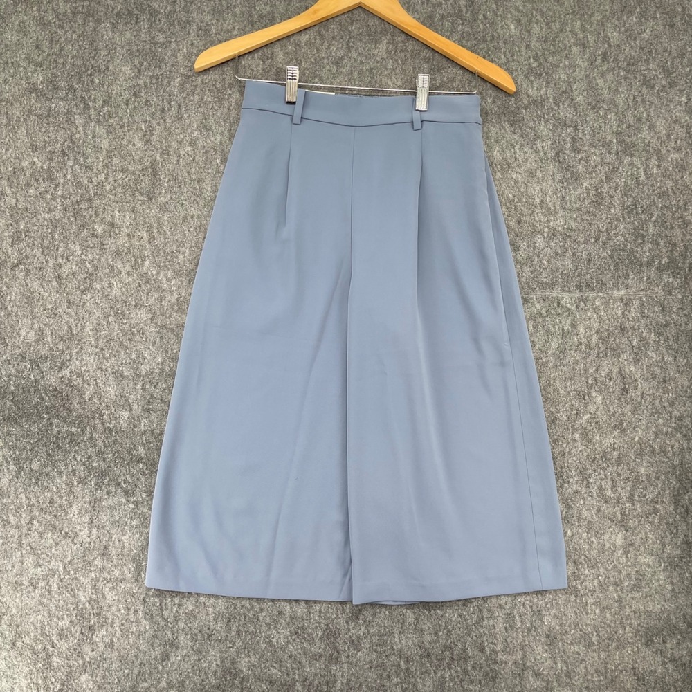 Uniqlo Pants Women Medium Blue Drape Wide Cropped High Rise Pleated Trousers